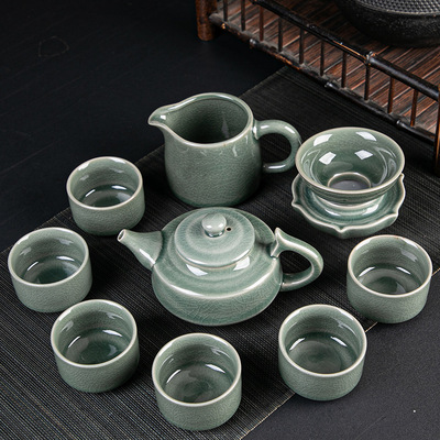 Onion skin Ge Film opening tea set teapot suit high-grade Celadon tea set teacup Gift box suit wholesale