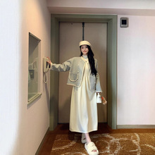 半高领针织长袖连衣裙小香风毛呢外套女秋季新款流行时尚漂亮套装