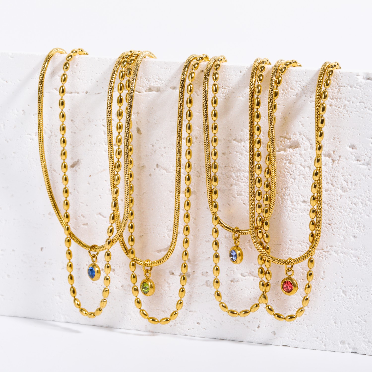 Retro Round Titanium Steel Plating Zircon Layered Necklaces