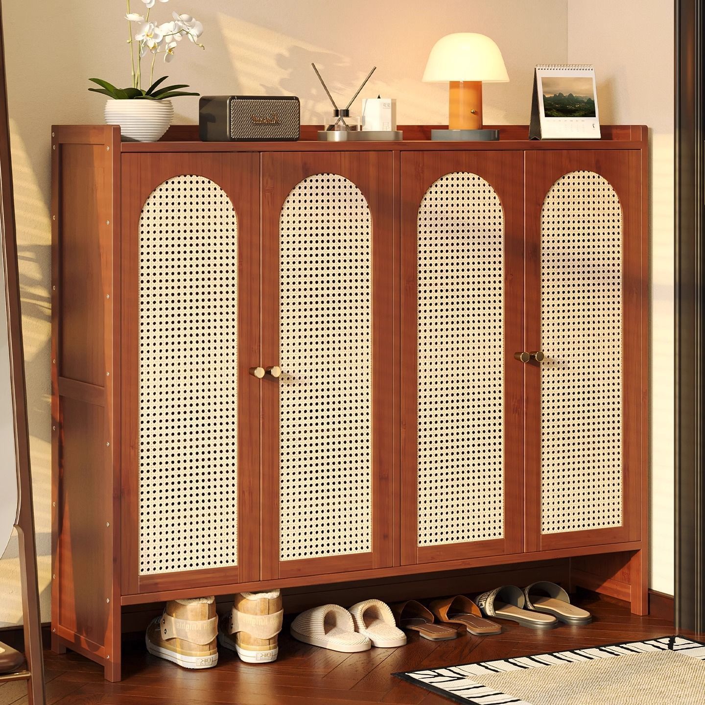 Shoe Rack for Home Entrance Multi-Layer Indoor Entrance Door Dust-Proof Breathable Bamboo Shoe Cabinet Corridor Simple Storage Cabinet