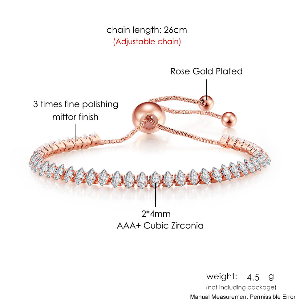 Pulsera de tenis europea y americana popular con piedra marquesa para mujer, pulsera ajustable de circonita de cristal de una sola fila,_voghion.com