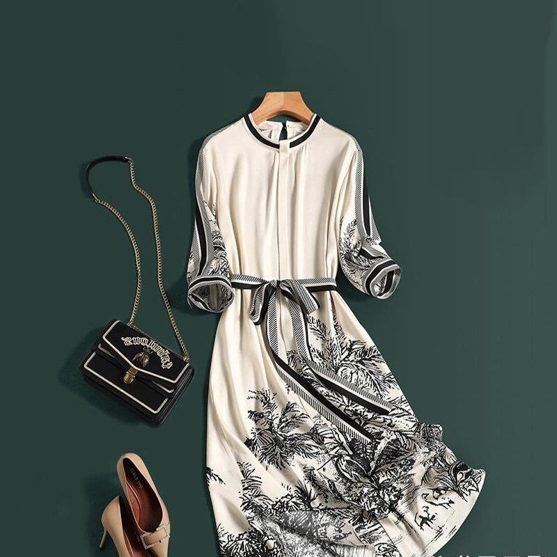 Counter Shopping Mall Withdraws Cut Label Women's Fashion Elegant Silk Dress Long Dress 2024 Summer Counter Shopping Mall Withdraws Cut Label Women's Fashion Elegant Silk Dress Long Dress 2024 Summer