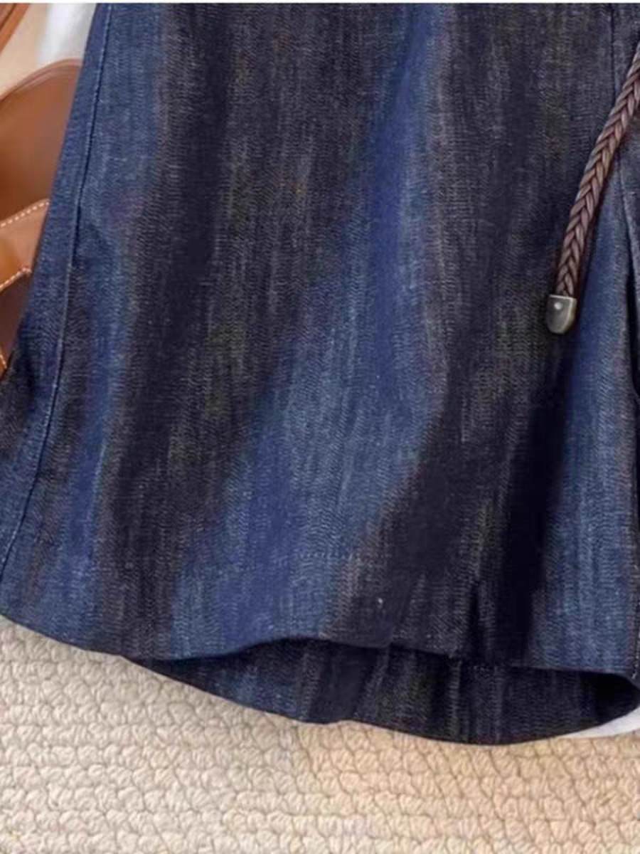 Quần short nữ denim phong cách vintage, dáng rộng thoải mái mùa hè — màu xanh đậm chi tiết 6