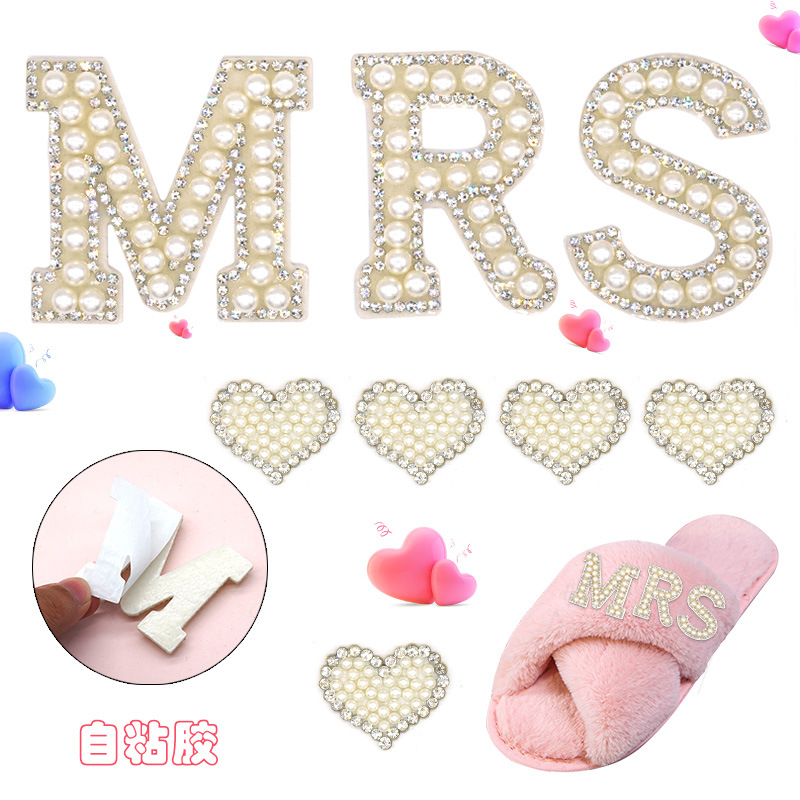 New Style Masion MZ Pearl Letter Embroidered Diamond Finished Product Pearl Heart Letter Embroidered Diamond DIY Clothing Accessories