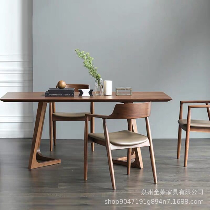 日式实木餐桌家用餐厅多人聚会吃饭桌客厅靠墙长条创意餐桌椅组合