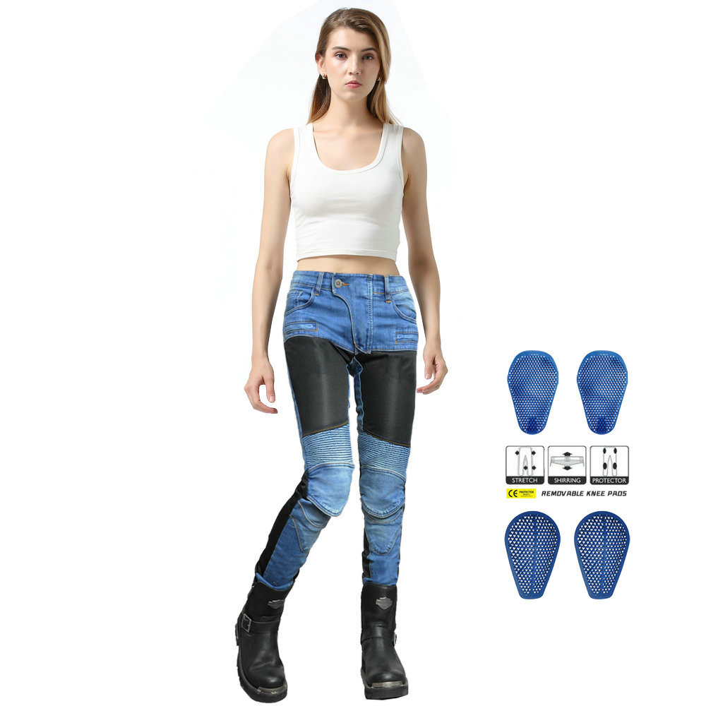 VOLERO verano motocicleta anti-caída pantalones vaqueros de la motocicleta de las mujeres de la motocicleta transpirable ciclismo pantalones silicona equipo de protección