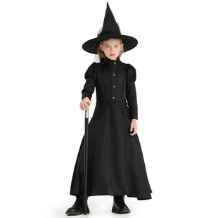 Halloween Costume Mage Black Long Child Witch Western Witch Dress Masquerade Elegant Witch Robe