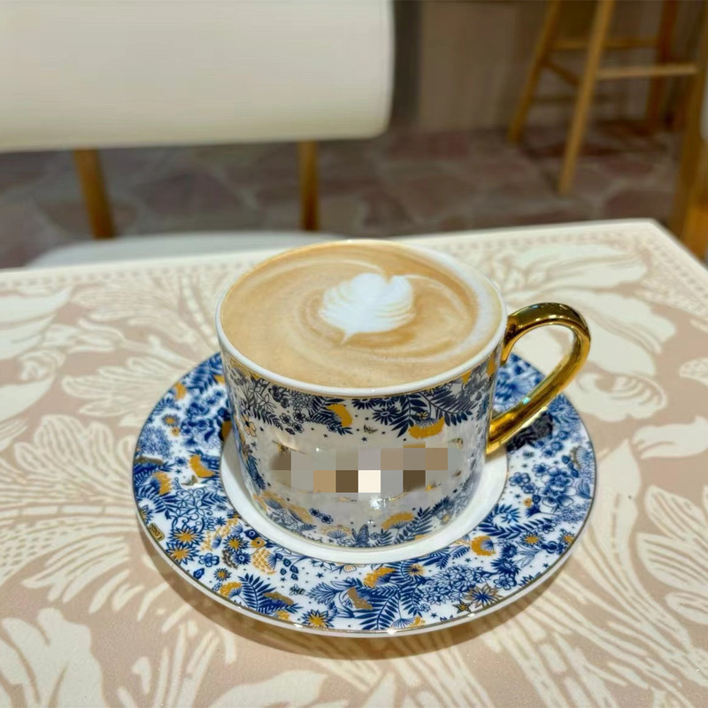 Cross-Border Dijia Blue Gold Series Bone China Coffee Cup and Saucer Set Household European Light Luxury Afternoon Tea Cup Gift Wholesale