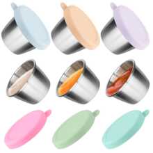 亚马逊防漏蘸料盒 304不锈钢厨房小料盒软硅胶盖便携酱料杯调味碟