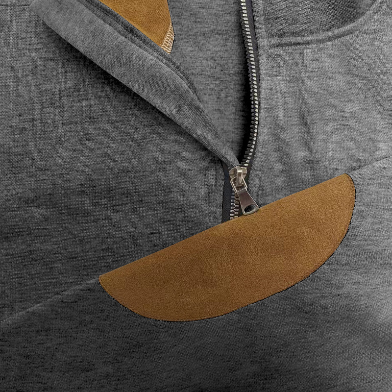 Embroidered Men's Hoodies With Stand Collar And Colour-block Style_voghion.com