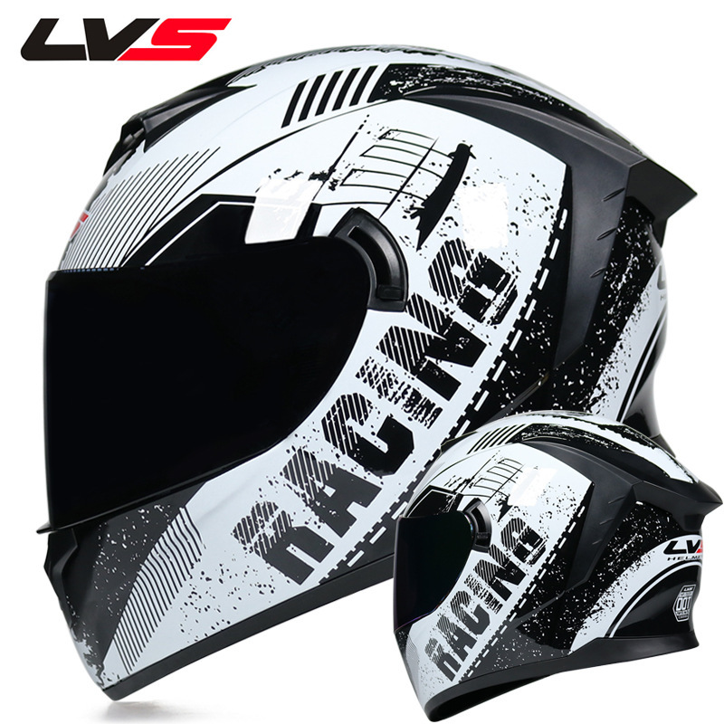 LVS casco de la motocicleta estándar nacional de los hombres y las mujeres del casco completo de doble lente de invierno motocicleta eléctrica Bluetooth cabeza Gris Cuatro Estaciones