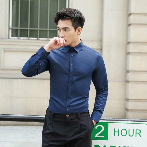 2025 Autumn Shirt for Men, Slim-Fit Business Formal Wear – Stylish White Long-Sleeve Dress Shirt in Korean Fashion Trending Top