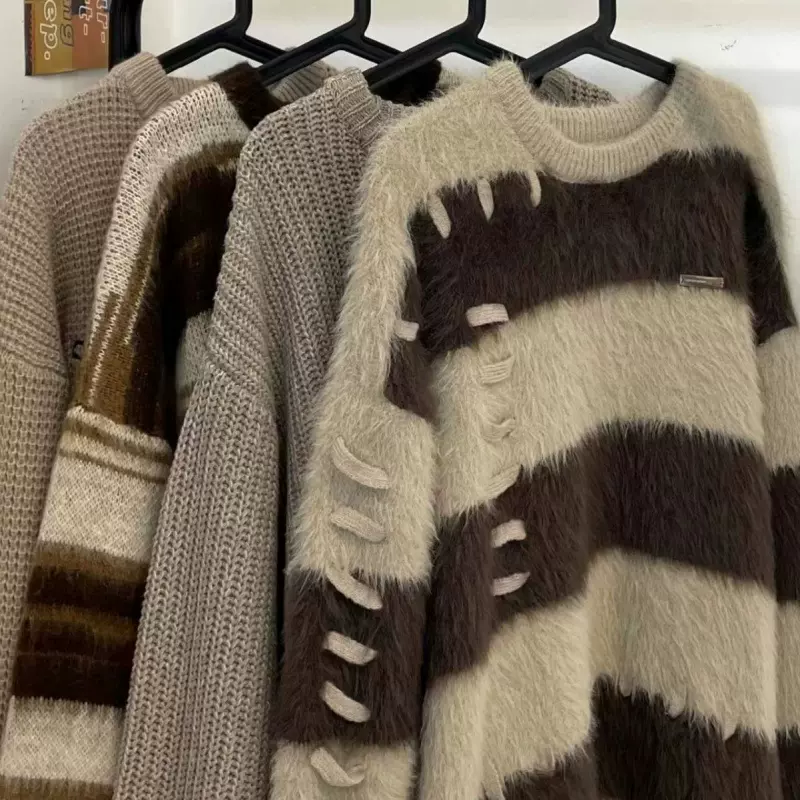秋冬新款软糯慵懒水貂绒毛衣女秋冬季宽松设计感品牌女装批发货源