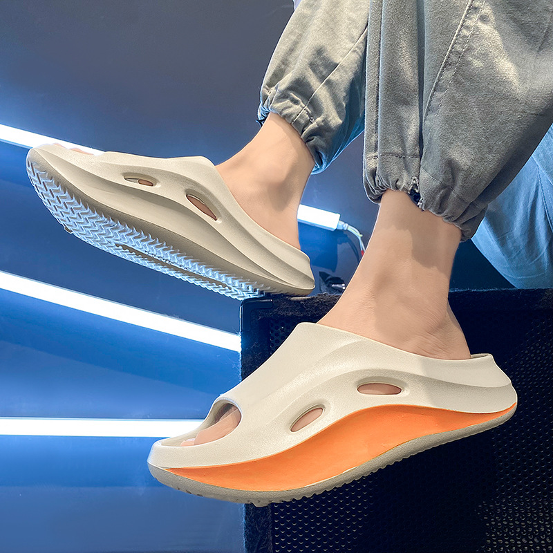 Pantuflas, estilo caliente de verano para hombres, deportes, ocio, fondo suave antideslizante, pisando mierda, sandalias de baño de interior en casa