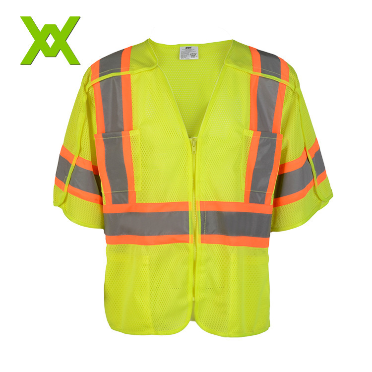 American ANSI Standard Split Highlight Reflective T-Shirt Peach Mesh Safety Clothing with Zipper Multi-Pocket American ANSI Standard Split Highlight Reflective T-Shirt Peach Mesh Safety Clothing with Zipper Multi-Pocket