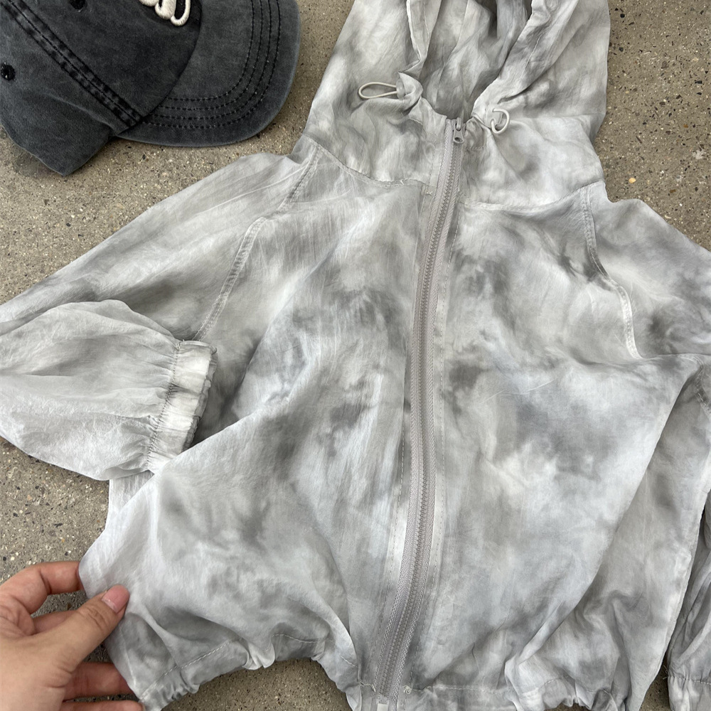 Summer new boys' and girls' lightweight tie dye hooded outerwear, children's ink sunscreen skin, air-conditioned_voghion.com