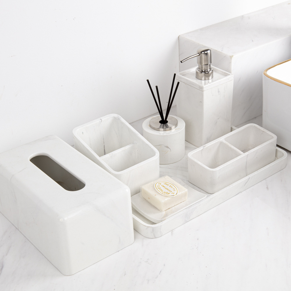 Caja de almacenamiento de mármol nórdico de lujo ligero de alta calidad, caja de extracción de papel, sala de patrón, conjunto de decoración del baño del hotel image 5