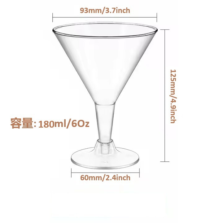 Taza de plástico desechable PS taza de champán transparente taza de helado taza de cóctel taza de fiesta taza de boda taza de jugo
