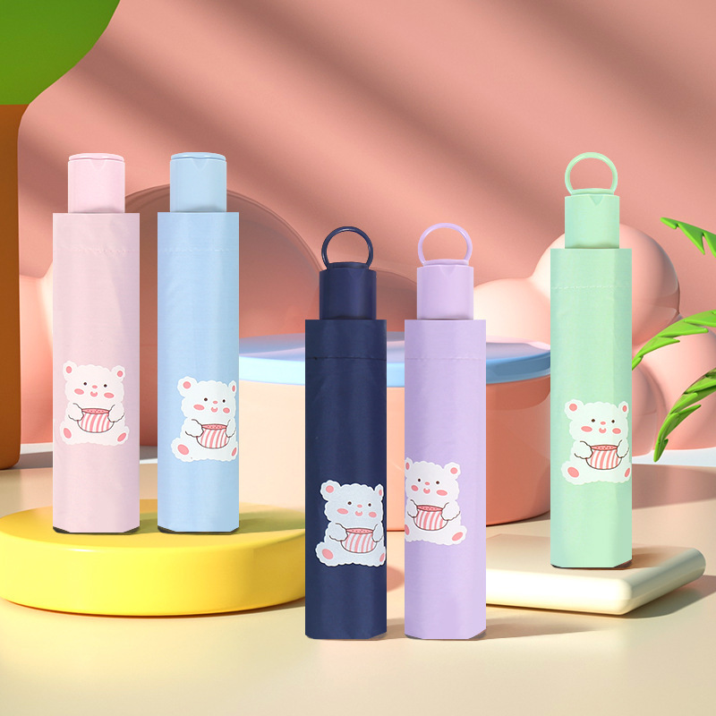 Large Oversized Umbrella Women's Sunscreen and Rainy Umbrella Sunscreen and UV Protection Cartoon Sun Umbrella Black Rubber Folding Sunshade Umbrella