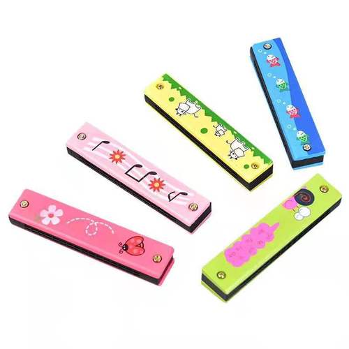 Children's musical instrument toy harmonica wooden painted double row 16 holes 24 holes blowable steel harmonica student playing harmonica