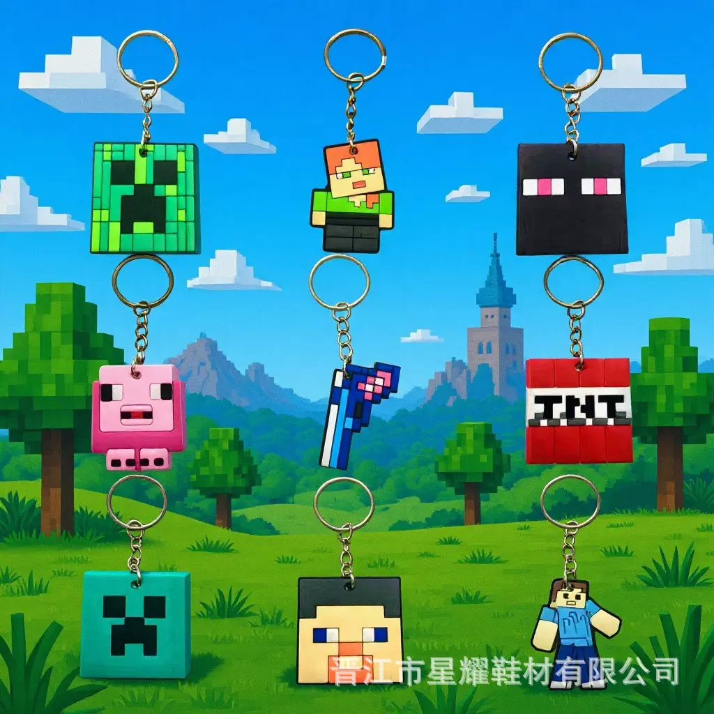 我的世界卡通钥匙扣DIY钥匙配件箱包配饰PVC软胶挂件量大价优
