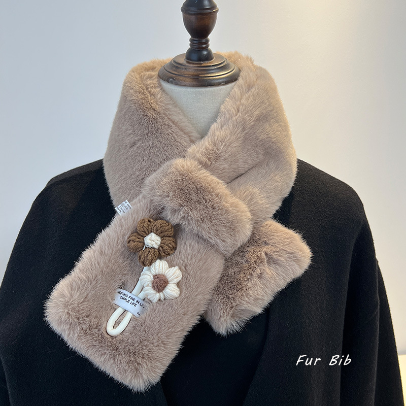 Such AChildlike Innocence!Korean Authentic Lazy Scarf Imitation Rabbit Fur Thickened Warm Parent-child Scarf For Women Winter Furry