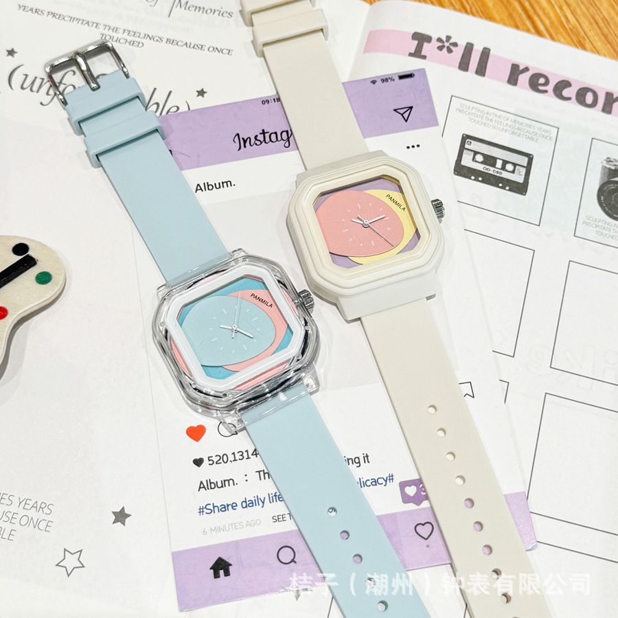 Pamela Students Exam Dopamine Class Couple Watch Shi Ying Square Initial Senior high school Niche Waterproof 0649
