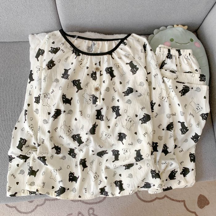 Al por mayor transfronterizo primavera y otoño dulce dibujos animados nubes de algodón botones de cuello redondo pijamas de manga larga ropa de casa de dibujos animados para chicas