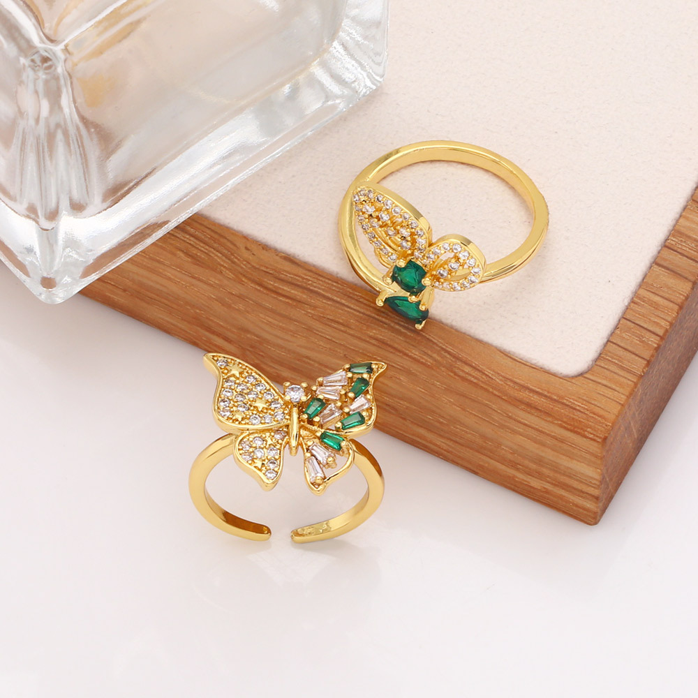 Fashion Butterfly Copper Open Ring Plating Inlay Zircon Copper Rings