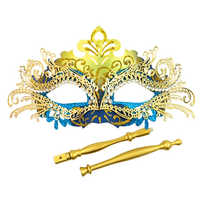 Amazon party sexy máscara de metal incrustado en el diamante niños adultos de mano de hierro media máscara desmontable