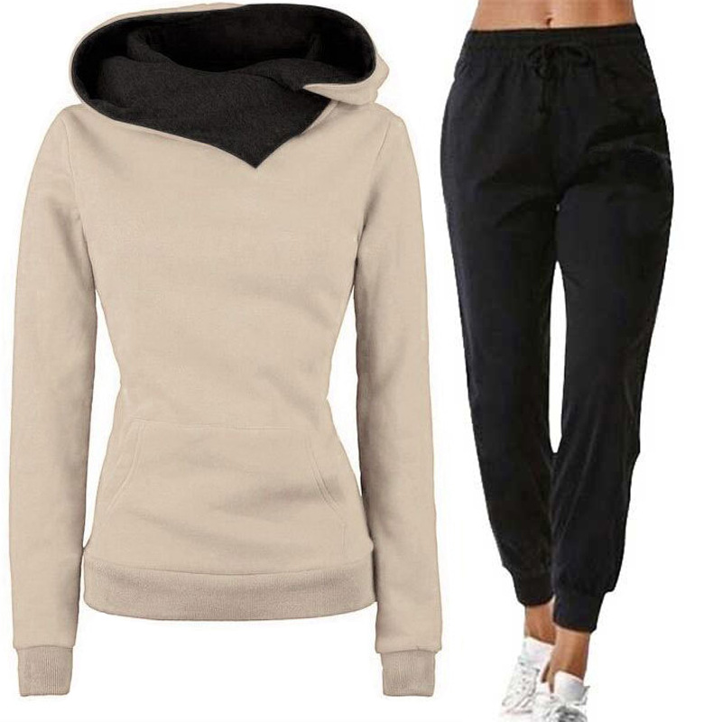 Damset med hoodie och byxor för höst och vinter sportkläder_voghion.com