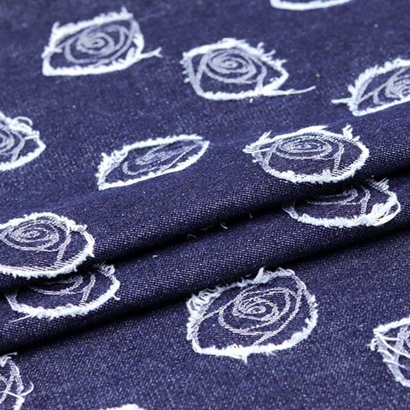 Rose Jacquard Washed Denim Fabric Clothing Fabric High-end Denim Jacquard Handmade DIY Clothes Bag Denim