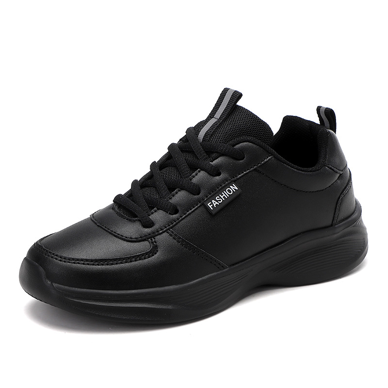 Zapatillas de otoño, cuero para mujer, suela gruesa impermeable, cómoda, cocina KFC completamente negra, antideslizante, zapatos de mujer de trabajo