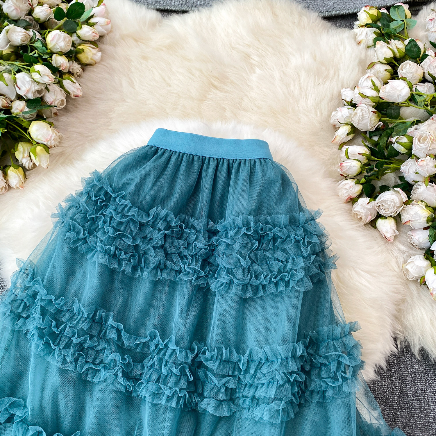 Fairy Romantic Style High-Waisted Ruffle Skirt For Women Sweet And Youthful Slimming Cake Skirt For Summer_ecoleips.com