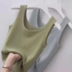 Ice silk ribbed strap vest women's summer 2023 new outerwear sleeveless thin inner t-shirt casual undershirt 
