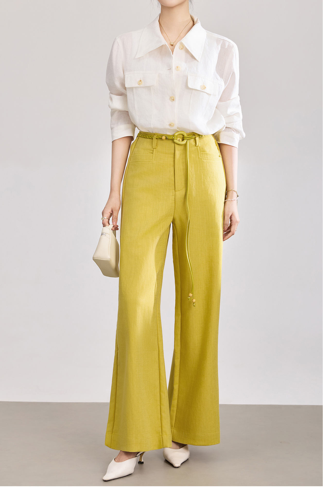 Quần culottes nữ ống rộng chất liệu cotton pha linen mát lạnh — Xanh lông mòng đen chi tiết 13