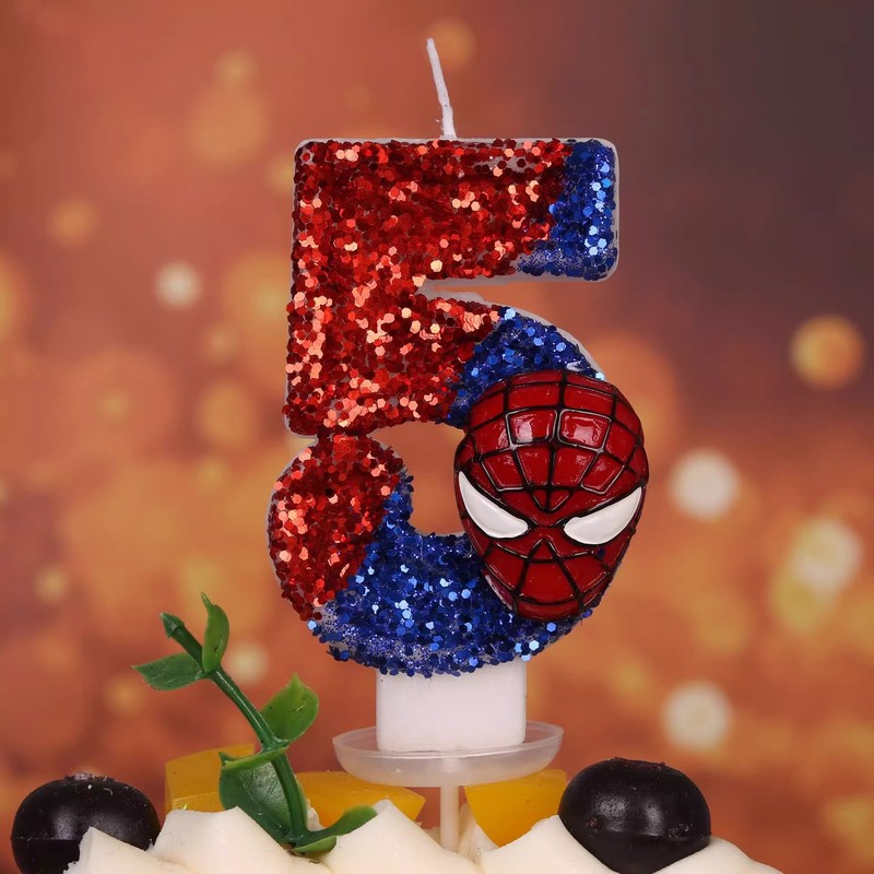 クールなスパイダーマンのテーマのグリッターデジタル誕生日キャンドル子供の最初の誕生日パーティーケーキデコレーション|undefined