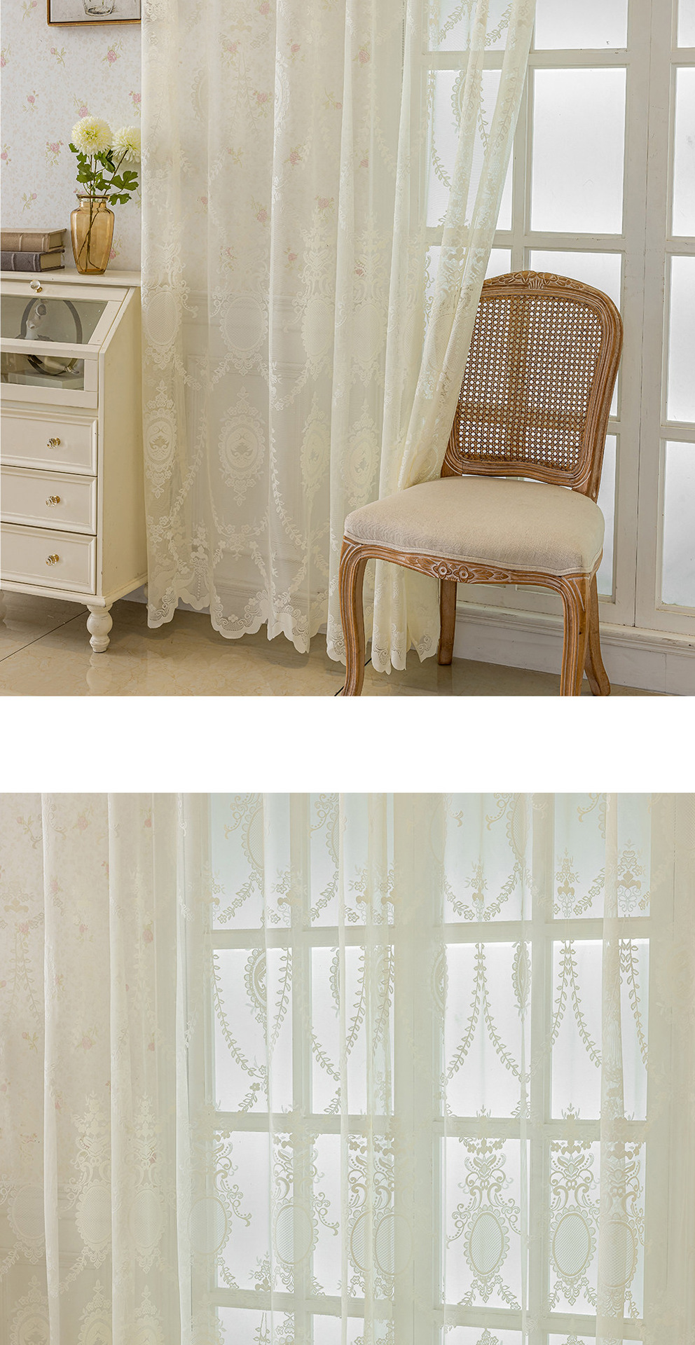 Embroidered Green Leaf Window Curtain American Style For Home_voghion.com