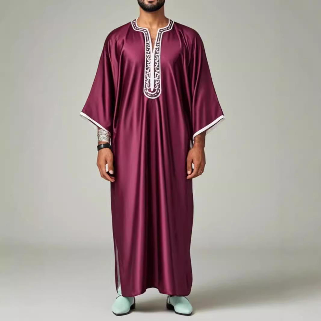 Herr kaftan med afrikanskt tryck och marockanska fickor lång_voghion.com