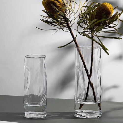 Light luxury Nordic creative living room decorations pleated vase straight glass vase flower arrangement water rose rose lily home use