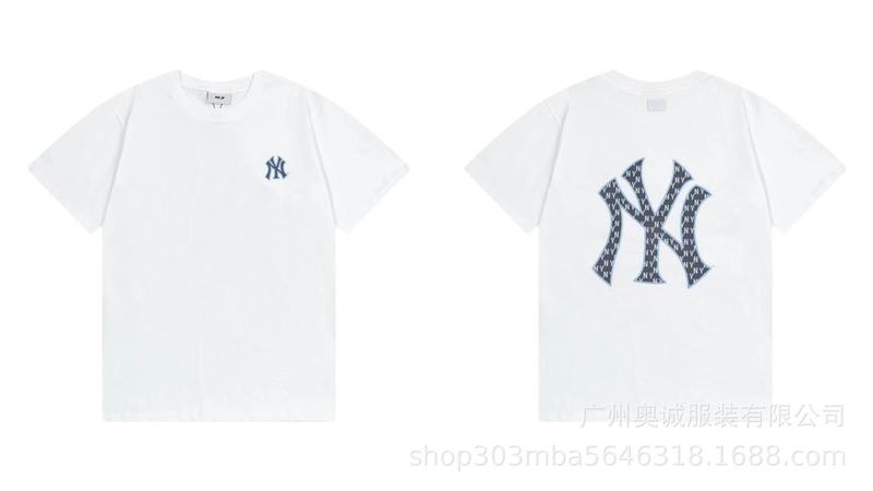韓国 25ss 新 MLB 春夏新作 ny ビッグロゴ刺繍半袖プリントラウンドネック Tシャツ男女兼用|undefined