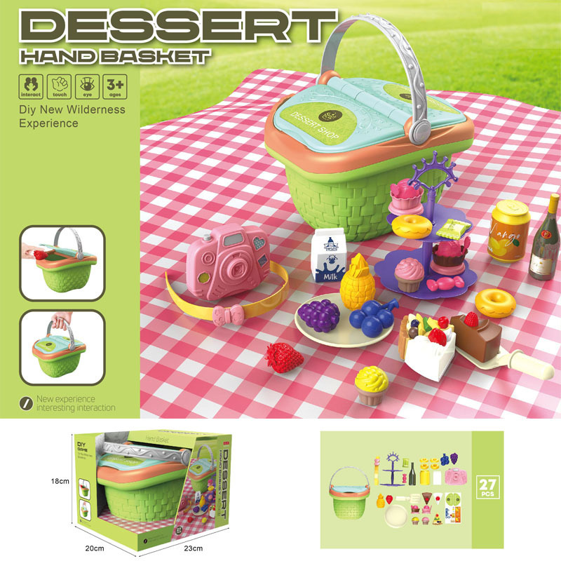 Comercio exterior niños simulación cocina vajilla comida postre barbacoa pizza juego casa juguete portátil cesta de picnic