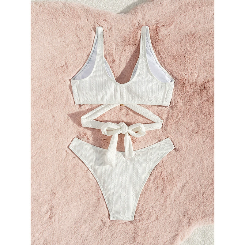 Solid sexy beach swimwear, high waist