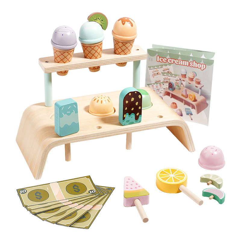 国境を越えた模擬アイスクリーム店の子供たちのままごと玩具木製アイスクリームもちはミニキッチンを販売している