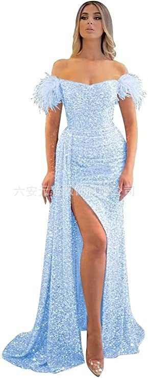 Comercio exterior de Europa y América Amazon AliExpress deseo estación independiente nueva sequined fuera del hombro split fishtail vestido adelgazante image 12