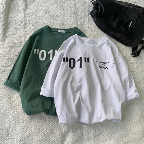 2025 Hong Kong Style Trendy Print Loose Half-Sleeve T-Shirt Summer Fashion Loose Round Neck Casual Short