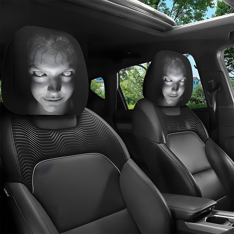 Printed car headrest covers, customizable with logos, available for dropshipping; we can create designs based on your images; suitable for TEMU and Amazon, a popular cross-border product