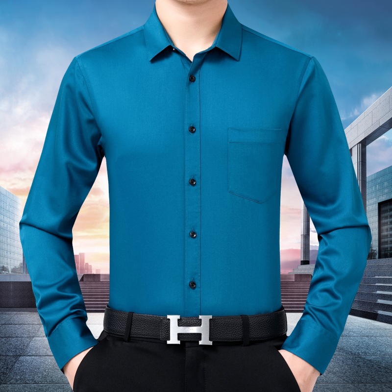 专柜百搭男士衬衫2025年春秋商务休闲桑蚕丝衬衣免烫职业男装上衣