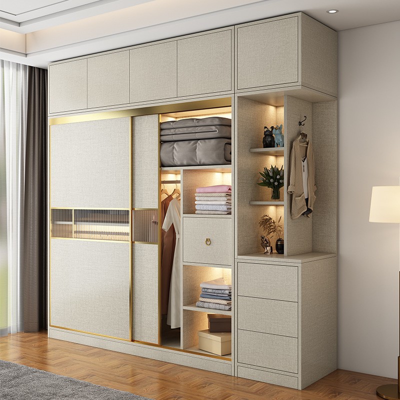 Solid wood ecological board wardrobe light luxury sliding door adult…