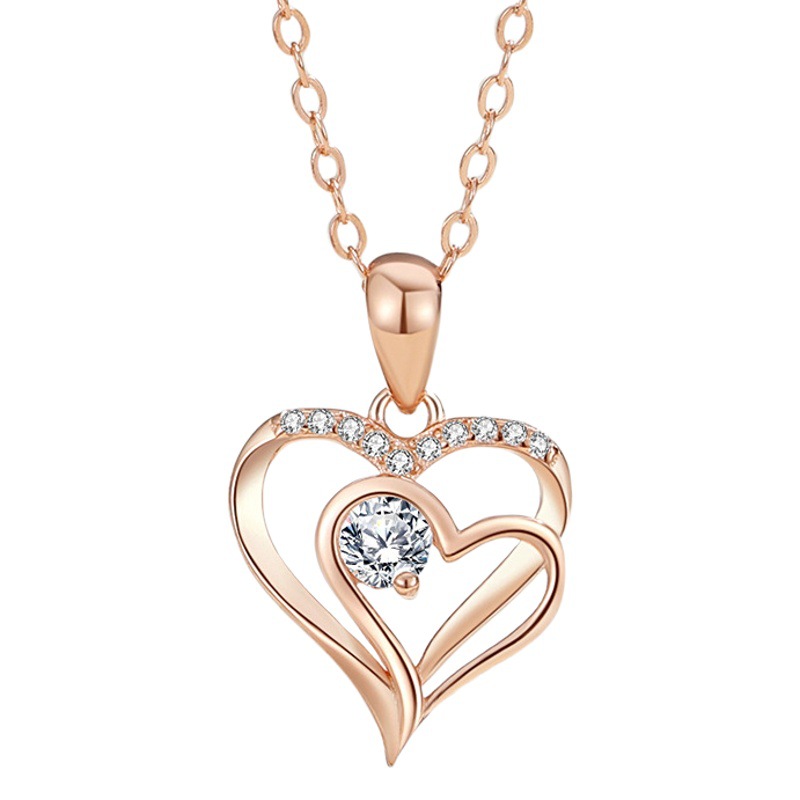Collar de corazón doble europeo y americano 925 Plata en forma de corazón alto sentido clavícula cadena Amazon nicho ins viento transfronterizo al por mayor caliente image 1